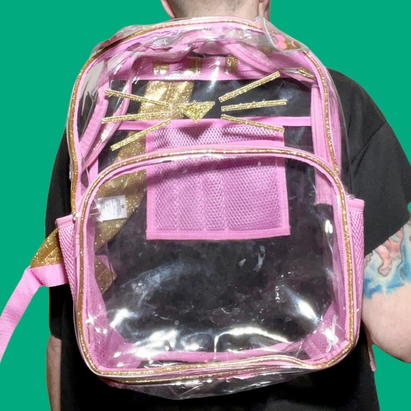 Unique Glittery Gold and Pink Clear Cat Backpack - Picture 5 of 5